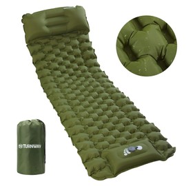 TurnWay Self Inflating Camping Sleeping Pad Foot Press Inflatable Pad Air Mattress with Pillow for Backpacking, Hiking, Camping, Traveling(Green)