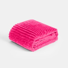 OHS Fluffy Fleece Throw Blanket for Sofa, Soft Cosy Warm Ribbed Blanket for Bed Settees Armchairs Lightweight Single Bed Throw, Bright Pink - 125 x 150cm