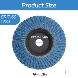 BEASAFY Pack of 10 Grain 60 Flap Discs, Diameter 76 mm Sanding Disc for Angle Grinders, Lamellar Discs Sanding Mop Disc Roughing Disc for Metal Wood
