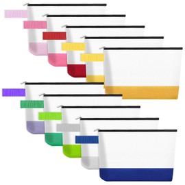 Sinzip 10 Pieces Cotton Canvas Makeup Bag with Bottom and Strap, Multi-Purpose Cosmetic Bag with Zipper Travel Toiletry Pouch, Blank DIY Craft Bag (Multicolor 03, M)