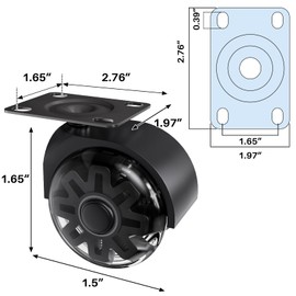 Heavy Duty Plate Casters - No Noise Polyurethane (Pu) Wheels，Load 1200lbs，360° Swivel Furniture Casters Set of 4 for Table, Trailer, Saw Table, Stage Toolbox, Corn Board (Black, 2 inch)