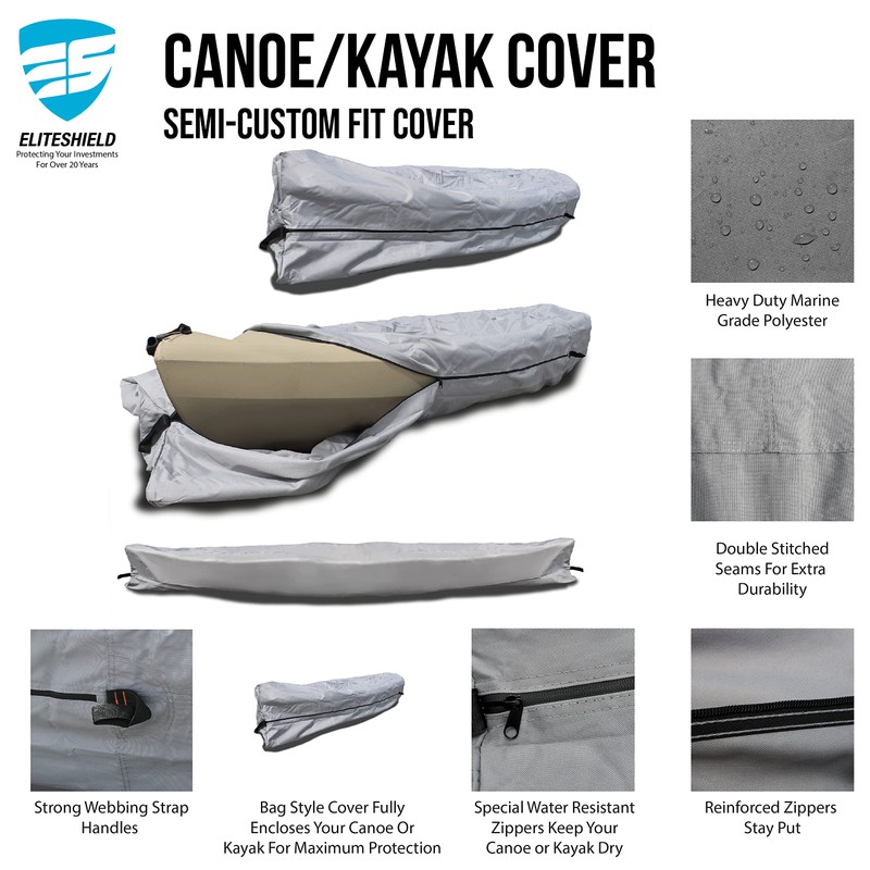 EliteShield Canoe Cover Kayak Cover; Waterproof UV Resistant Marine Grade