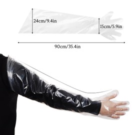 Bcxfbxd 50Pcs Plastic Long Gloves for Field Dressing 35 Inch Disposable Full Arm Shoulder Length Glove Veterinary Insemination Glove