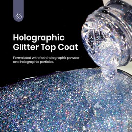beetles Gel Polish 15ML Holographic Glitter Gel Nail Polish Top Coat Silver Mix Glossy Shiny Gel Nail Polish No Wipe Uv Gel Top Coat Polish Nail Decoration Sparkle Manicure DIY Home Salon