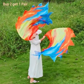 Wucheal 53''x 45'' Lightweight Prophetic Chiffon Flex Worship Flag, Raging Fire Dance Flags,Polygonal Holy water flags for worship dance SH# Yellow Red Blue