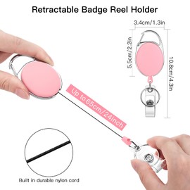 Soleebee 25'' Retractable Badge Reel with 360° Swivel Belt Clip and Key Ring, Heavy Duty Retractable Keychain Carabiner ID Badge Holder (Pack of 12, Pink)