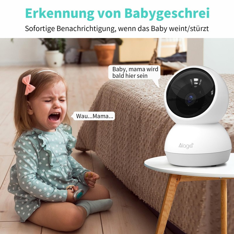 Alaga Security Indoor Cam 3K Indoor Surveillance Camera, WiFi, Swivelling,