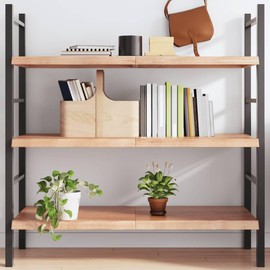 vidaXL Rustic Wall Shelf in Light Brown - Solid Wood Oak with Pre-Treated Surface, Unique Live Edge, Foldable and Versatile - 47.2" x 19.7" x (0.8"-1.6")