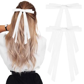 2PCS Velvet Hair Bows Ribbon Hair Clip White Ponytail Holder Accessories Slides Metal Clips Hair Bow for Women Girls Toddlers Teens Kids