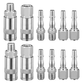ASelected 12 Pcs Air Compressor,1/4 Inch BSP Air Line Hose Fittings Connectors,Couplings Connector Plug Kit Air Line Connectors,Quick Release Extension Connector Coupler for Compressor Tools