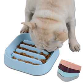 Hifrenchies Healthy Slow Feeding Dog Bowl for French Bulldog -Slow Feeder Dog Bowl No Chocking Dog Cat Food Bowl with Striped Shape Pattern (Blue)