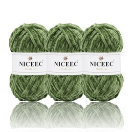 NICEEC 3 Skeins Soft Chenille Yarn Blanket Yarn for Knitting Fancy Yarn for Crochet Weaving DIY Craft Total Length 3×85m (3×93yds, 3×50g)_Army Green