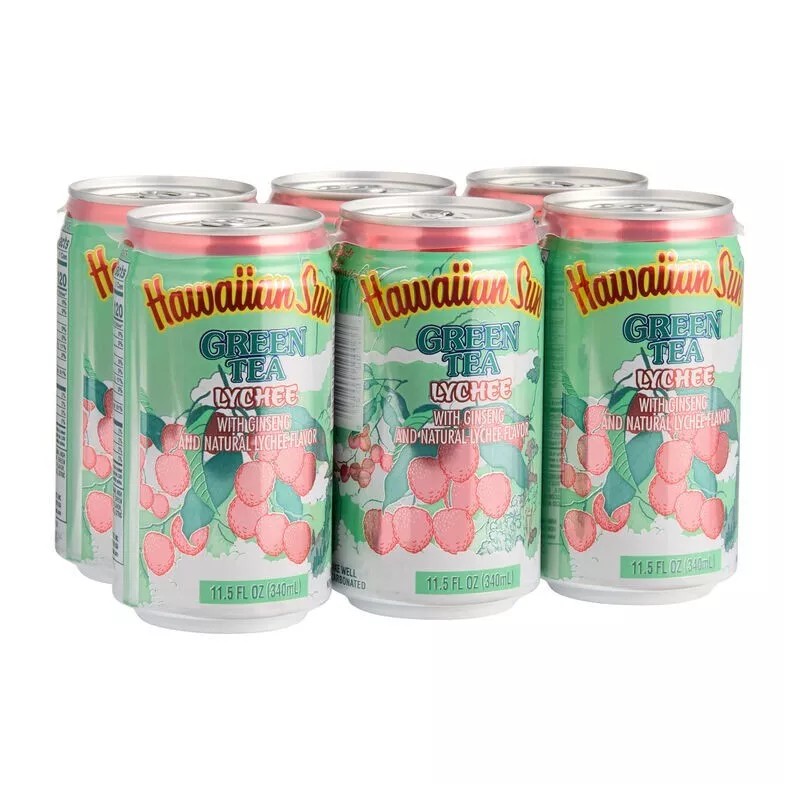 Hawaiian Sun Drink Juice Green Tea Lychee 11.5oz Can 6-Pack