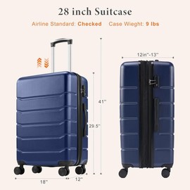 Carry-On Luggage, Hard Shell Rolling Suitcase for Travel Expandable Lightweight with Spinner Wheels TSA Lock - Color: Blue, 28 Inch, luggage size: Standard