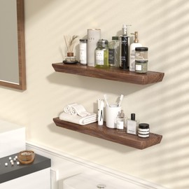REFGY Floating Shelves for Wall, 24 Inch Floating Shelves Set of 2, 6 Inch Deep Wood Wall Floating Shelves for Bathroom, Kitchen, Living Room, Bedroom, Rustic Brown