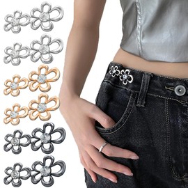 6 Sets Irregular Flower Jeans Button Pant Waist Tightener, Adjustable Waist Buckle Sets No Sew and No Tools Detachable Decorative Waist Buckles, Jean Buttons Pins for Loose Jeans, Pants, Skirts