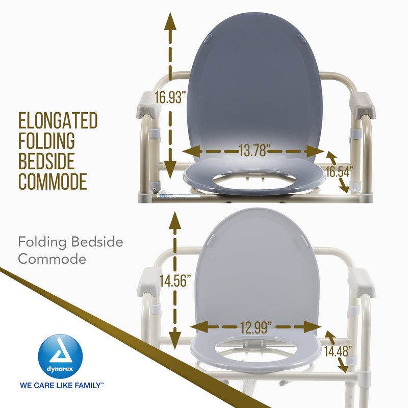Dynarex Elongated Folding Bedside Commode is a 3 in 1