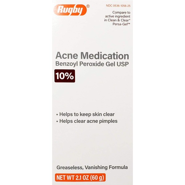 Rugby Acne Medication, Benzoyl Peroxide 10% Gel, 2.1oz