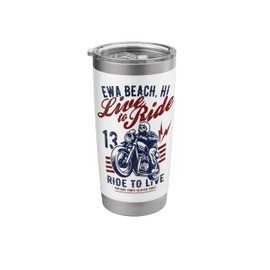 Ewa Beach Hawaii Motorcycle Skull Rider Vintage Design Stainless Steel Insulated Tumbler