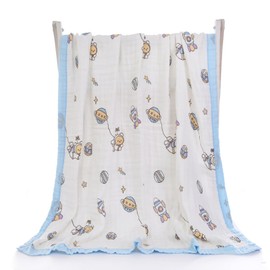 CHUANGOU Baby Bath Towels 110 x 110 cm Newborn Thermal Muslin Blanket 6-Layer Baby Towel Burp Clothes (Blue)