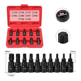 ACEBON Torx Bit Socket Set, 10-Piece T20 - T60 Set | Premium Cr-V Steel | 3/8-Inch Drive | Enhanced Storage Case