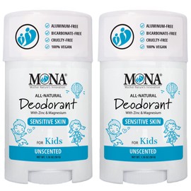 MONA Brands UNSCENTED All Natural Deodorant for Kids | Safe for Kids, Preteens, Teens, Boys and Girls | No Baking Soda or Aluminum, Vegan (2-PK UNSCENTED 1.76 Oz each)
