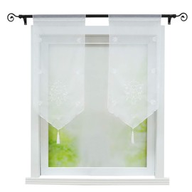 Joyswahl Net Curtain Voile Bistro Curtains with Tassel Embroidery Flower Motif Erna Short Curtain with Drawstring Pack of 1