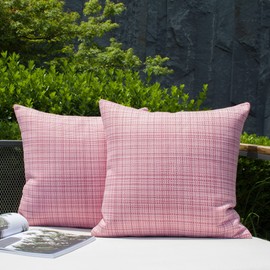 Kevin Textile Pack of 2 Decorative Outdoor Waterproof Throw Pillow Covers Stripe Square Pillowcases Valentines Day Modern Cushion Cases Gifts for Patio Couch Bench 18 x 18 Inch Pink
