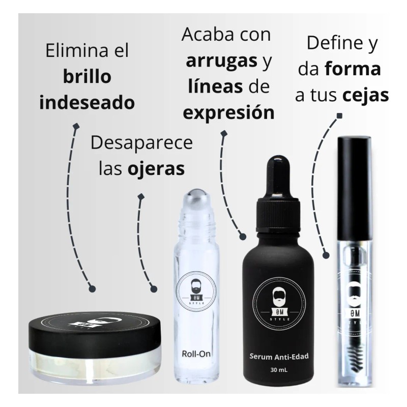 Pack Rutina Cuidado Piel Ojeras, Arrugas, Piel Grasa, Cejas