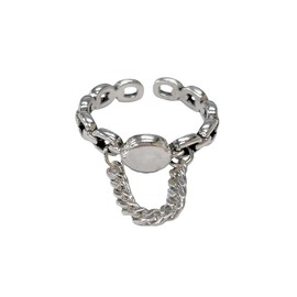 Round Ball Chain 925 Sterling Silver Plated Adjustable Ring for Women Expandable Punk Statement Tassel Drop Finger Rings Comfort Fit Fashion Unique Holiday Party Jewelry
