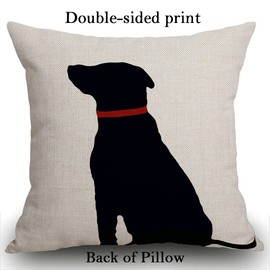 Smooffly Cotton Linen Home Decorative Cushion Cover Throw Pillow Case for Sofa Couch Black Dog with Red Collar Lab Décor Dog Lover Decoration, 18"x18" 45 x 45 cm