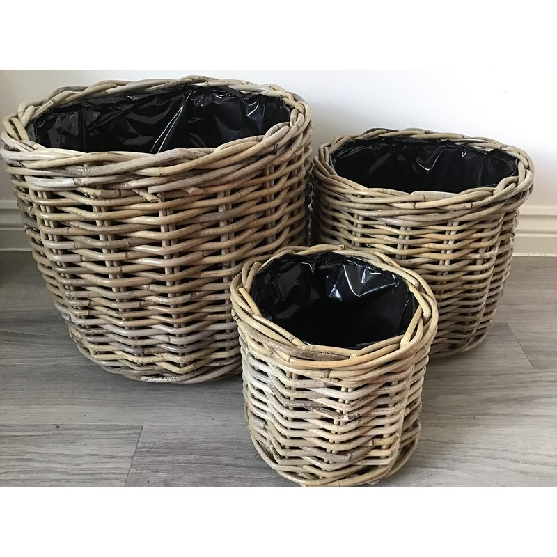 Round Baskets/Planters, Plastic Lined, Excellent Quality, Very Strong Kuba Rattan