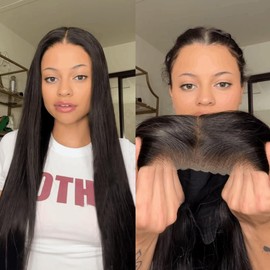 Wear and Go Glueless Wigs Human Hair Pre Plucked Pre Cut 6x4 Straight Lace Front Wigs Human Hair Wigs for Women No Glue Hd Lace Front Closure Ready to Wear Wigs 180% Density 24 Inch Natural Black