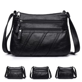 ACNCN Soft PU Leather Crossbody Shoulder Bag, Stylish Women's Multi-Pocket Messenger Handbag(Style 3- Black)