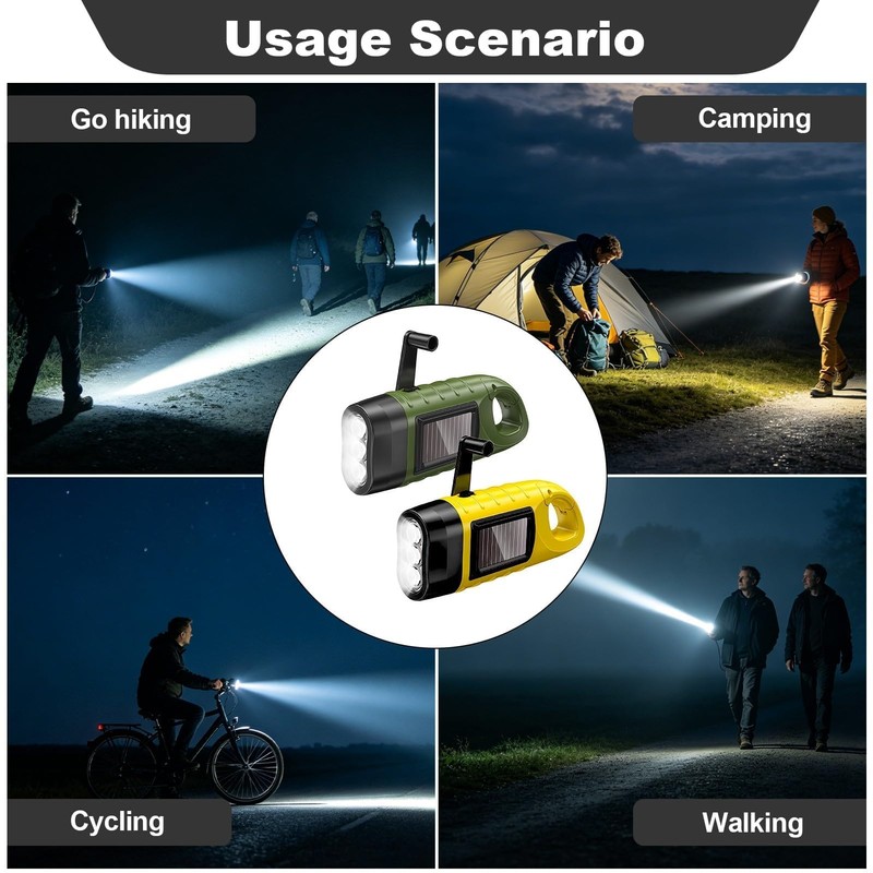 2 Pack Wind Up Torch, LED Torch with Solar Power