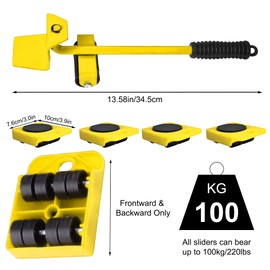 5-Piece Furniture Transport Castors Furniture Transport Roller Set, Furniture Transport Roller Set, 4 Furniture Rollers + 1 Load Lifter, Ideal for Furniture Transport When Moving