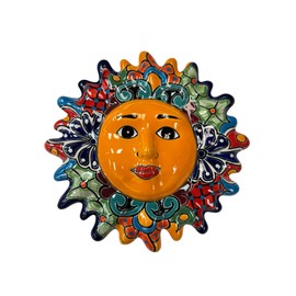 Talavera Sun Face Folk Art Multicolor Mexican Pottery Home Decor Hand Painted Handmade Indoor Outdoor Diameter 12" (Multi)