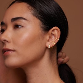 HABIKIP 14K Gold Plated Earrings Set for Women, Dainty Stud Huggie Hoop Earrings for Multiple Piercing Hypoallergenic Ear Cuff Cubic Zirconia Bow Cartilage Earring Hoops Chain Earrings Jewelry Gift,