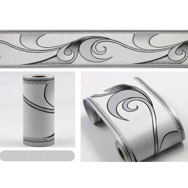 Meboem 10M Royal Siver Grey Wave Patten Wallpaper Border Peel