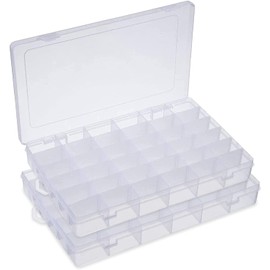 WAIZHIUA 2Pcs Plastic Jewelry Box Organizer 36 Grids Clear Storage Box Container with Adjustable Dividers for Beads Jewelry Earring Toys Small Accessories