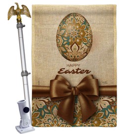 Breeze Decor Easter Faberge Egg Burlap House Flag Eagle Set Spring Happy Bunny Christian Season Springtime Holiday Decoration Banner Small Garden Yard Gift Double-Sided, Made in USA