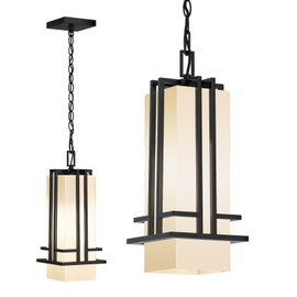 Yoenecea Outdoor Pendant Light Fixture - Aluminum Exterior Hanging Lantern, Outdoor Hanging Light with Black Adjustable Chain Outdoor Pendant Lights for Porch Patio (Max 47.44''H, 1 pc)