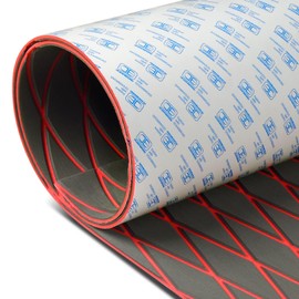 OCEANBROAD Self-Adhesive 96''x22.5'' Diamond Pattern Boat Flooring EVA Foam Marine Boat Decking Sheet Non-Slip Mat for Jon Motor Boats Yacht Helm Pad RV Floor, Dark Gray with Red Seam Lines