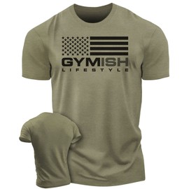 American Flag Shirt to Show Your Patriotism Men's Fitness T-Shirt (LG, American Flag Military Green)