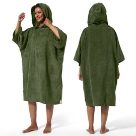 Winthome Poncho, Towel, Surfing Poncho, Change of Clothes, Sauna Poncho, Surf Poncho, Quick Drying, Water Absorbent, Long Sleeve, Cold Protection, 6 Colors (Khaki)