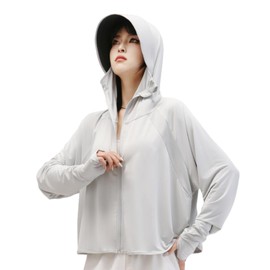 Homie Home Women's Rash Guard, UV Protection, 99.9%, UPF 50+, Long Sleeve, Body Cover, Cooling and Quick Drying, Large Size, Suitable for Outdoor Activities and Beaches, Light Gray, Free size