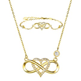 BlingGem Jewellery Sets for Women in 925 Sterling Silver Infinity Rose Flower Necklace and Bracelet Sets Gift for Girlfriend