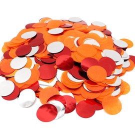 VCOSTORE Tissue Paper Confetti Circles Dots Round Table Confetti, Orange Confetti Glitter Sparkling Decorations for Birthday Party,Wedding,5000 pieces（Orange Red & Silver Confetti）