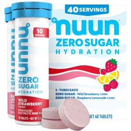 Nuun Zero Sugar Hydration Electrolyte Tablets - Magnesium, Calcium, Potassium, Chloride & Sodium, Light & Delicious Fruit Flavors, No Sugar, Gluten Free, Vegan, Mixed Berry 4 Pack (40 Servings Total)