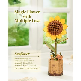 Rolife 3D Wooden Puzzle Flowers Bouquet Wooden Bloom Craft Model Kits for Adults Eternal Flowers Romantic Gift for Her Women Mom Christmas/Birthday/Valentine's Day/Mother's Day (Sunflower)